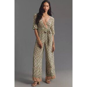 NWT Farm Rio x Anthropologie V-Neck Jumpsuit Mushrooms Size XS Lightweight